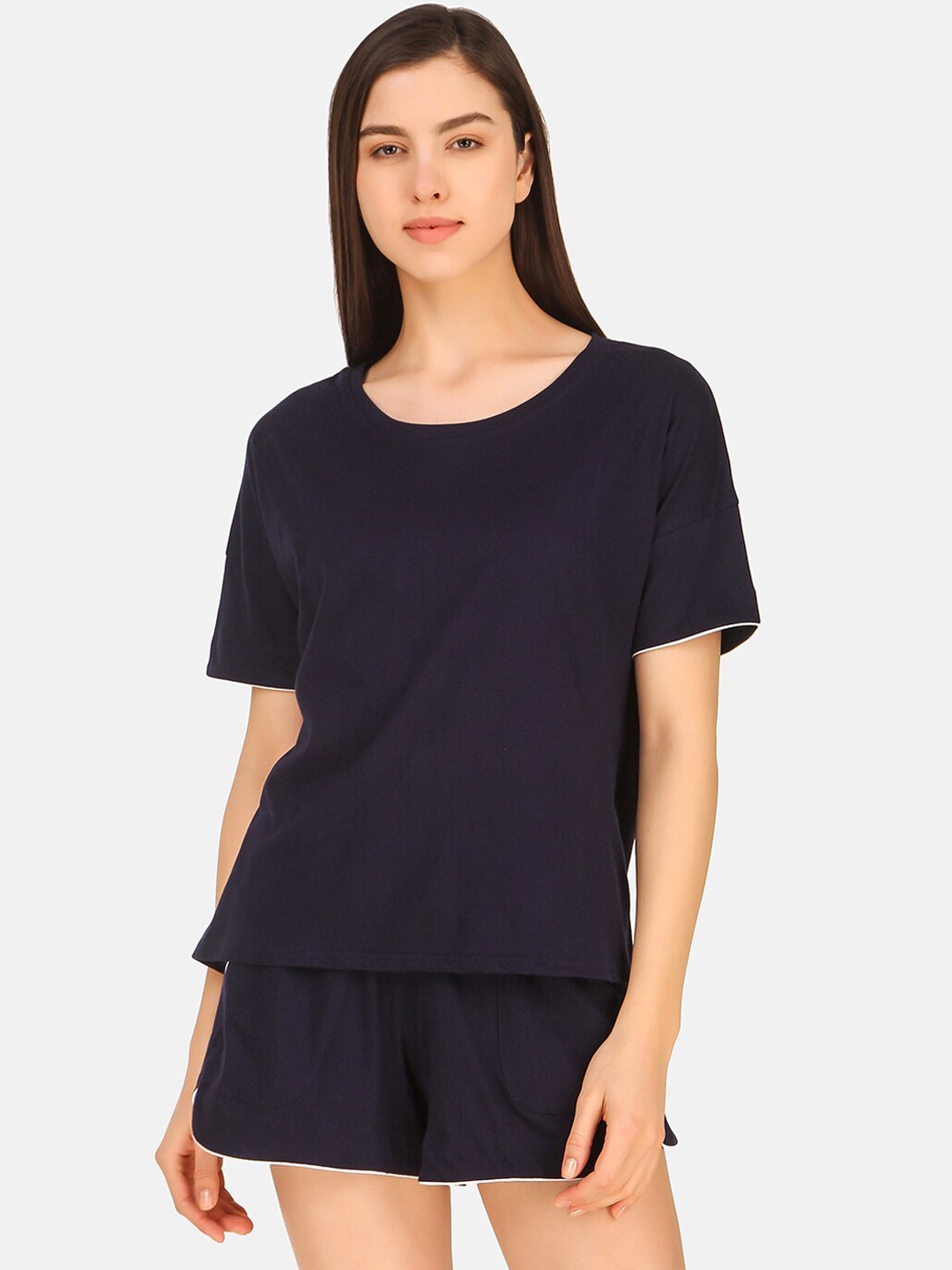 

Masha Women Navy Blue Pure Cotton Night suit