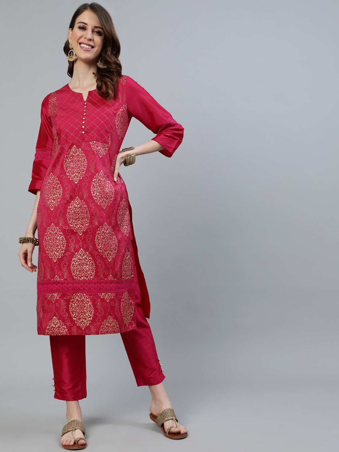 

Jaipur Kurti Women Pink Ethnic Motifs Printed Kurta with Trousers
