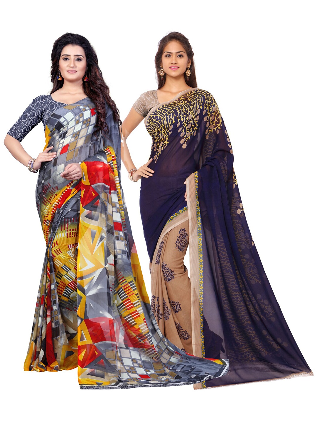 

ANAND SAREES Grey & Navy Blue Pack of 2 Printed Sarees