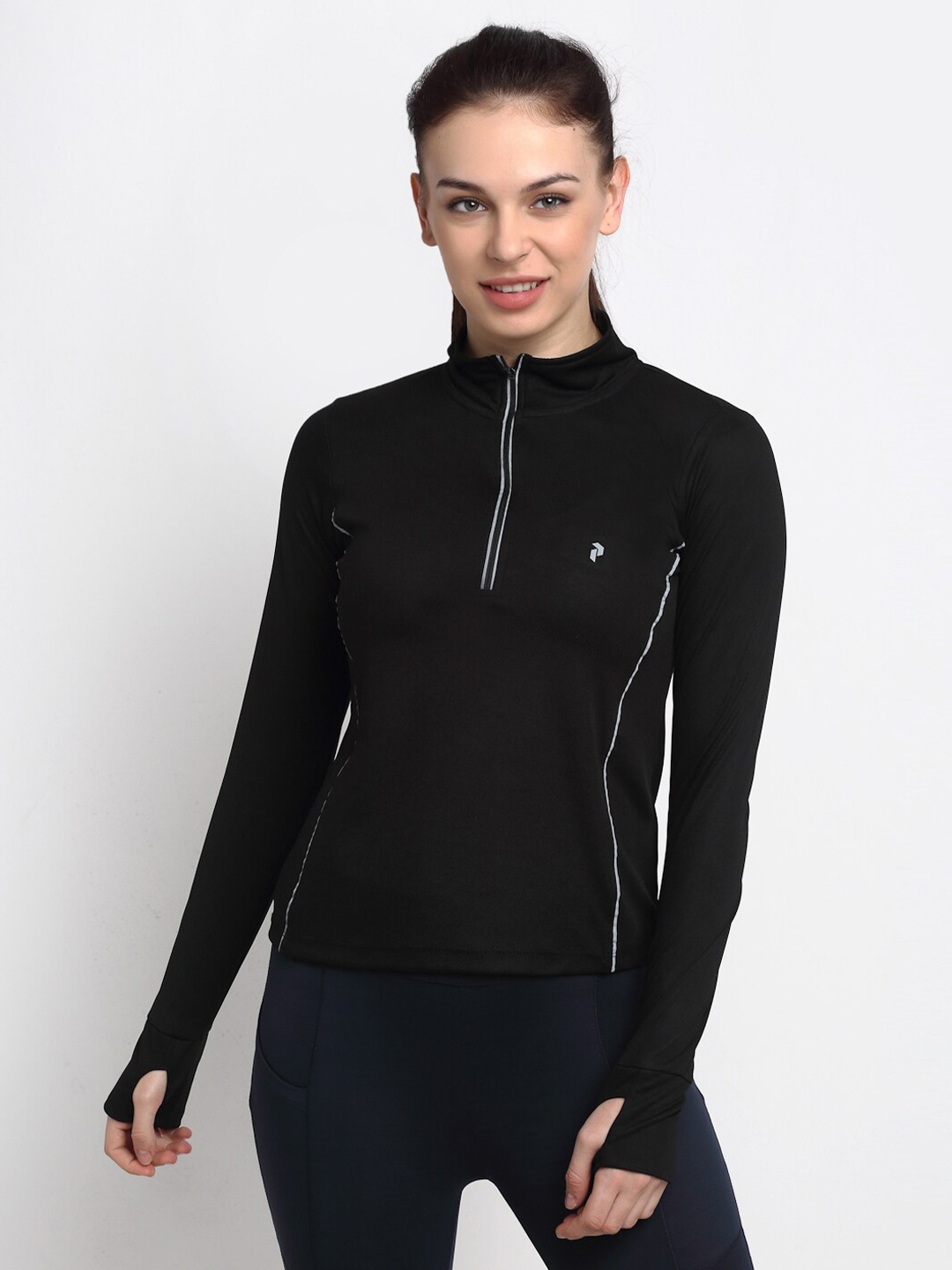 

PERFKT-U Women Black High Neck T-shirt