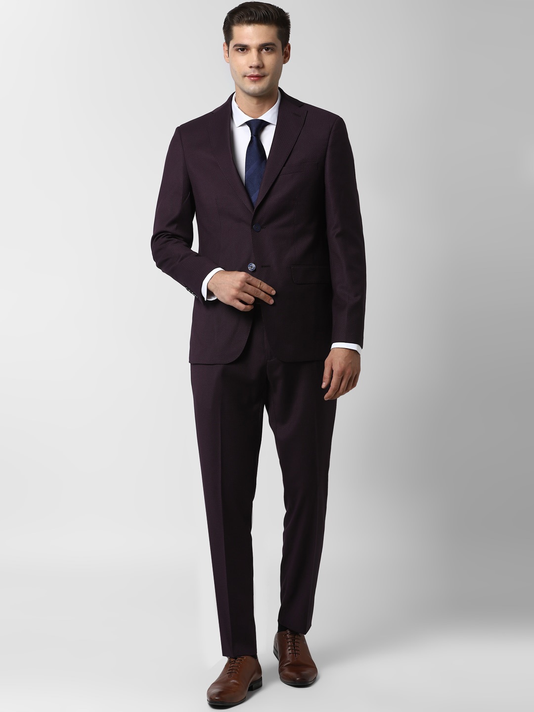 

Peter England Elite Men Purple Striped Slim-Fit Single-Breasted Two-Piece Formal Suit