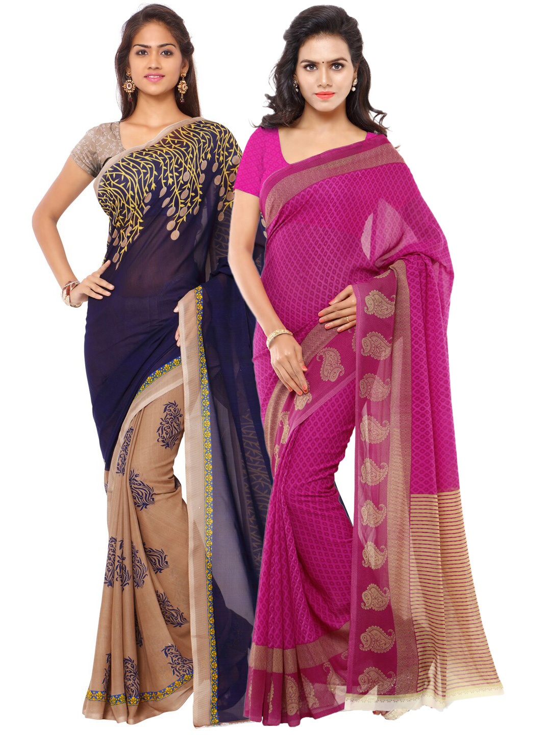 

ANAND SAREES Pack of 2 Poly Georgette Sarees, Navy blue