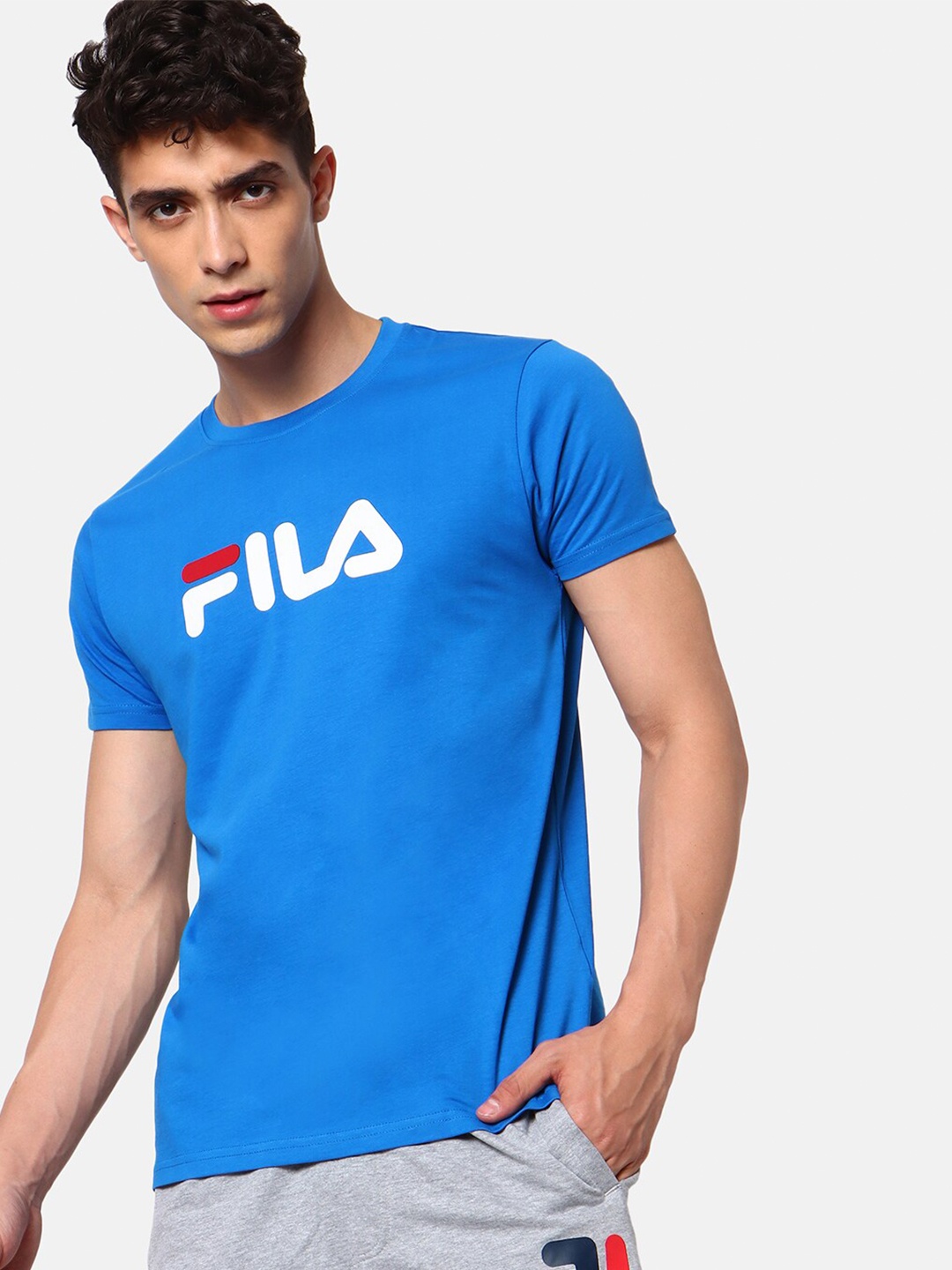 FILA Men Blue Typography Printed Applique T-shirt