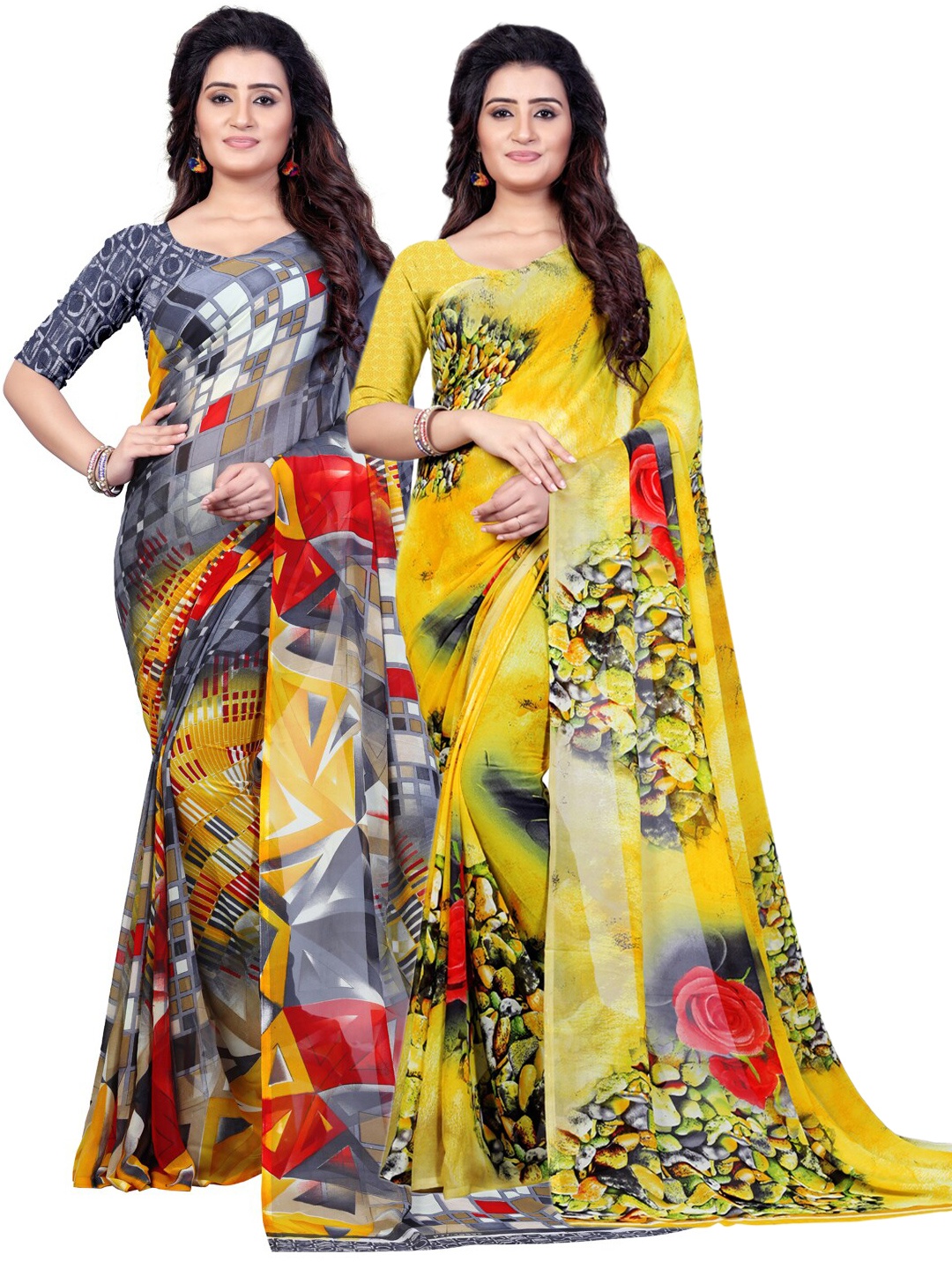 

ANAND SAREES Pack of 2 Printed Poly Georgette Saree, Multi