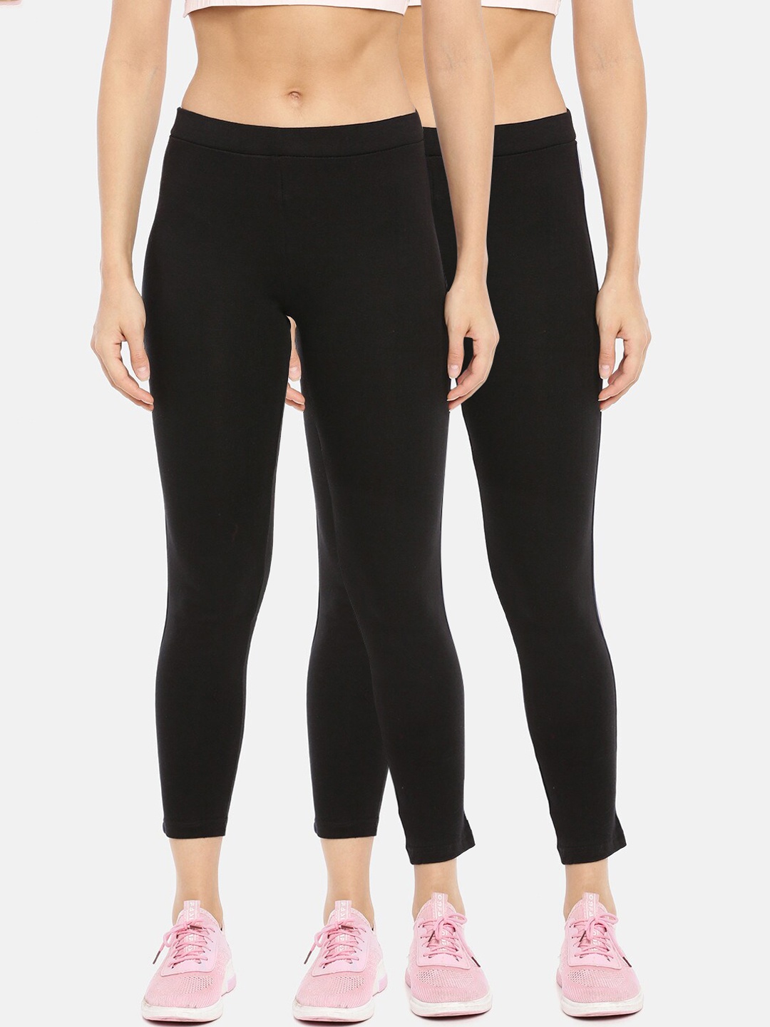 

GOLDSTROMS Women Pack Of 2 Solid Black Slim-Fit Ankle-Length Track Pants