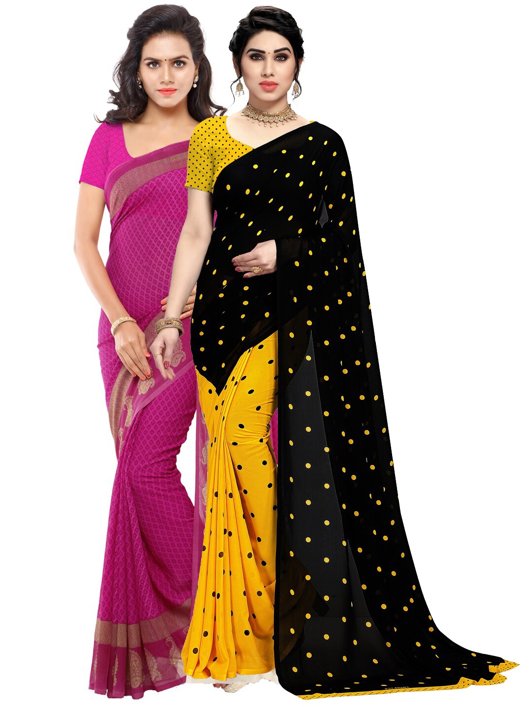 ANAND SAREES Pack Of 2 Pink & Black Poly Georgette Sarees
