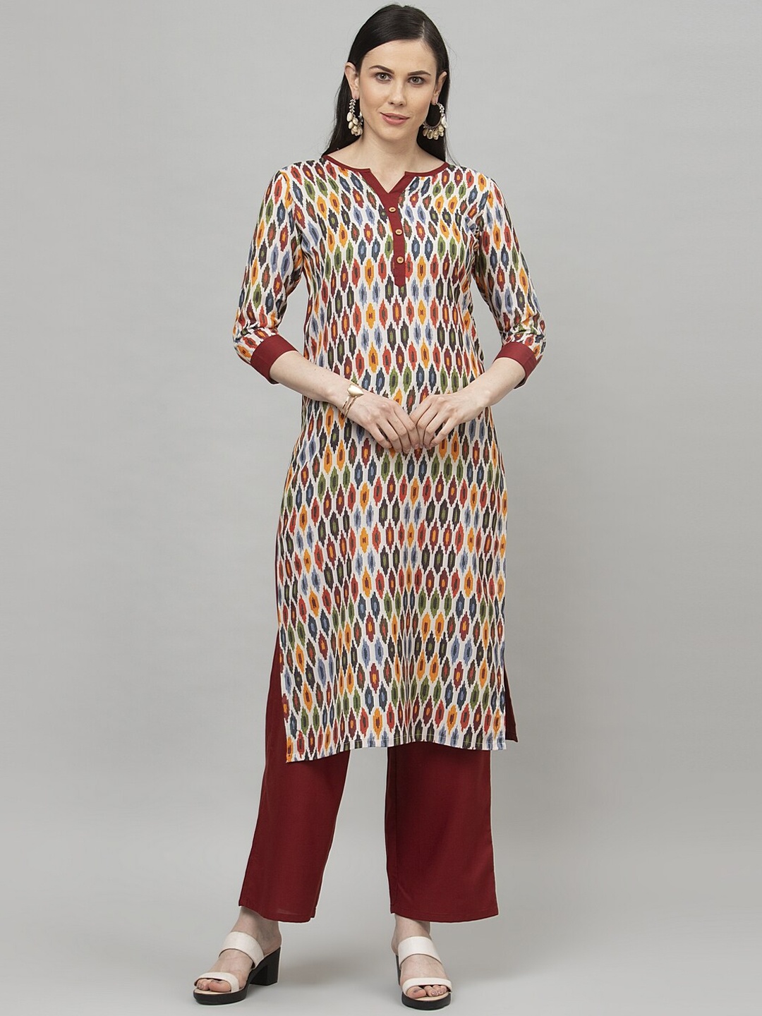 

SANISA Women Maroon Printed Kurta with Trousers