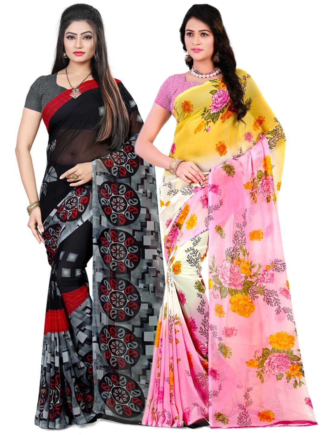 

ANAND SAREES Black & Pink Pack of 2 Printed Sarees