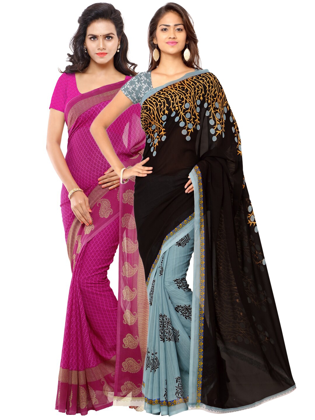ANAND SAREES Pack Of 2 Pink & Black Poly Georgette Sarees