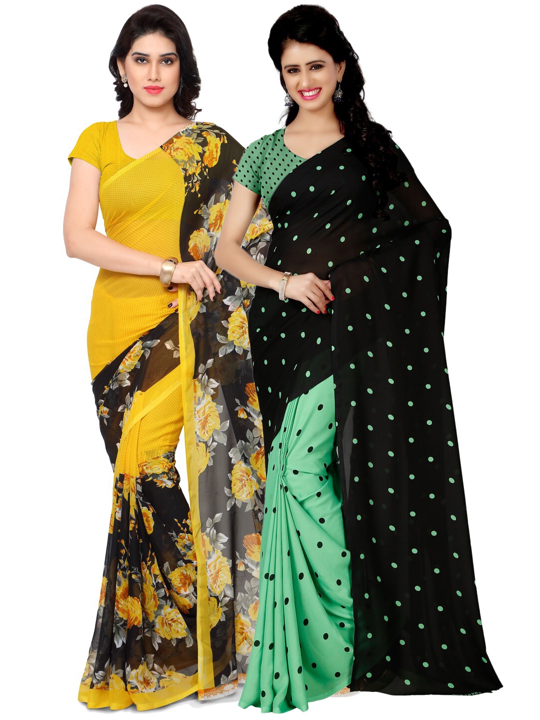 

ANAND SAREES Yellow & Black Pack of 2 Printed Sarees