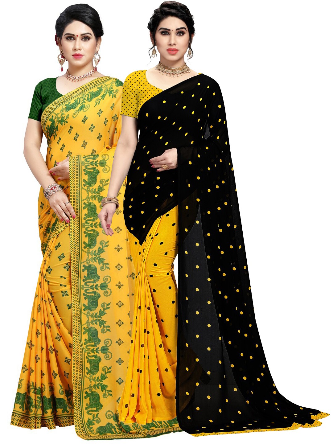 

ANAND SAREES Pack of 2 Poly Georgette Sarees, Yellow