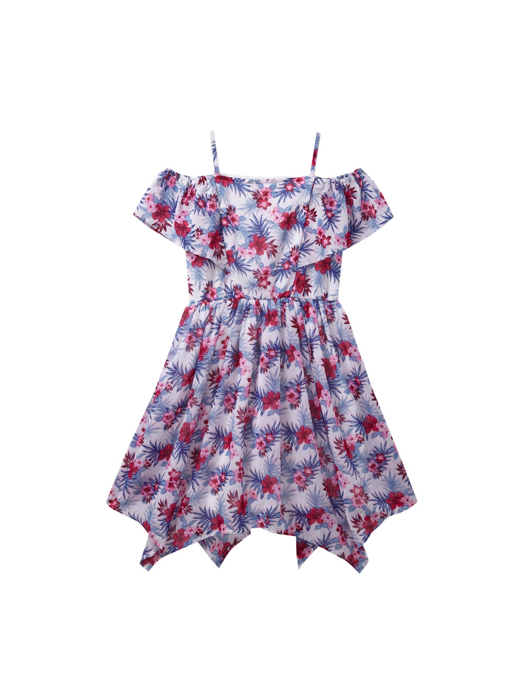 

Cub McPaws Red & Purple Floral Georgette Fit & Flare Dress