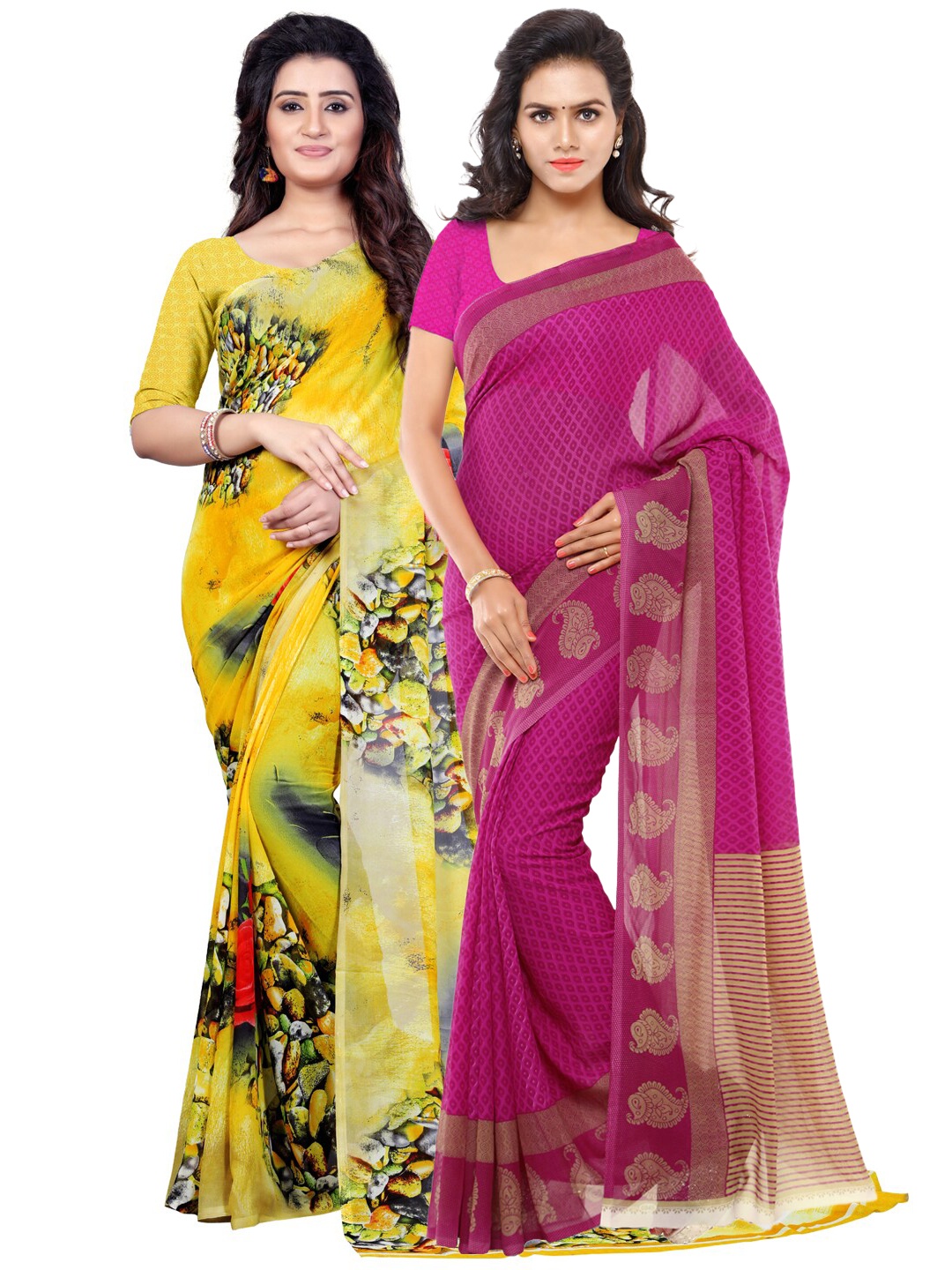 ANAND SAREES Yellow & Pink Pack of 2 Printed Sarees