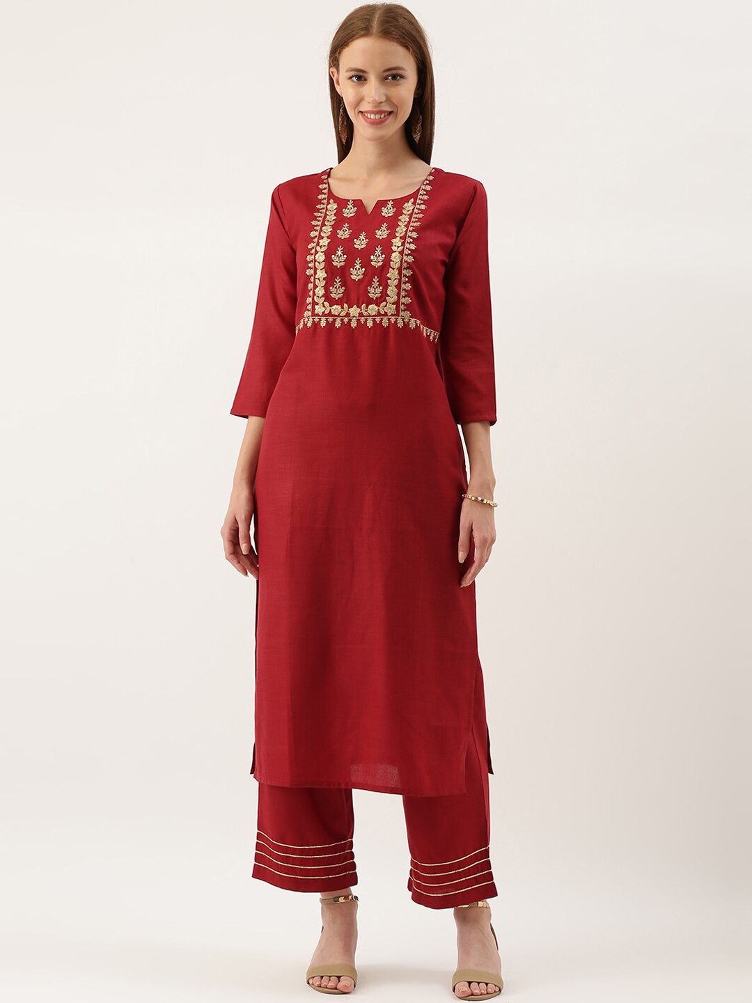 

Varanga Women Maroon Floral Embroidered Kurta with Trousers