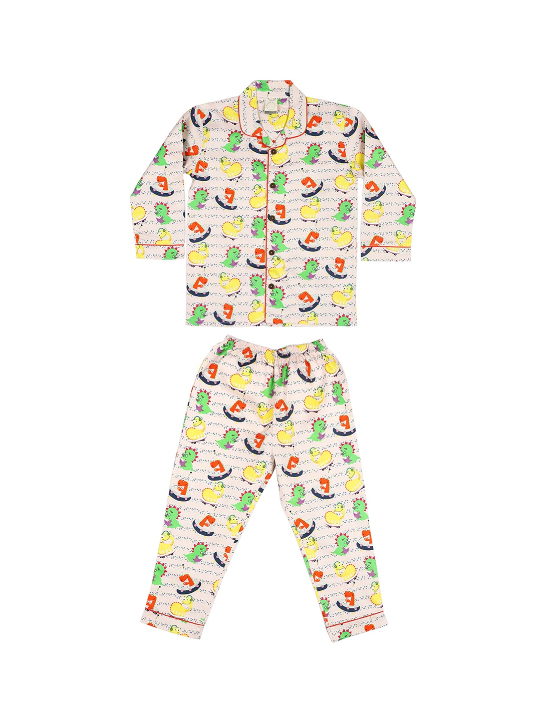 

CASA DE NEE NEE Kids Peach & Yellow Printed Night suit