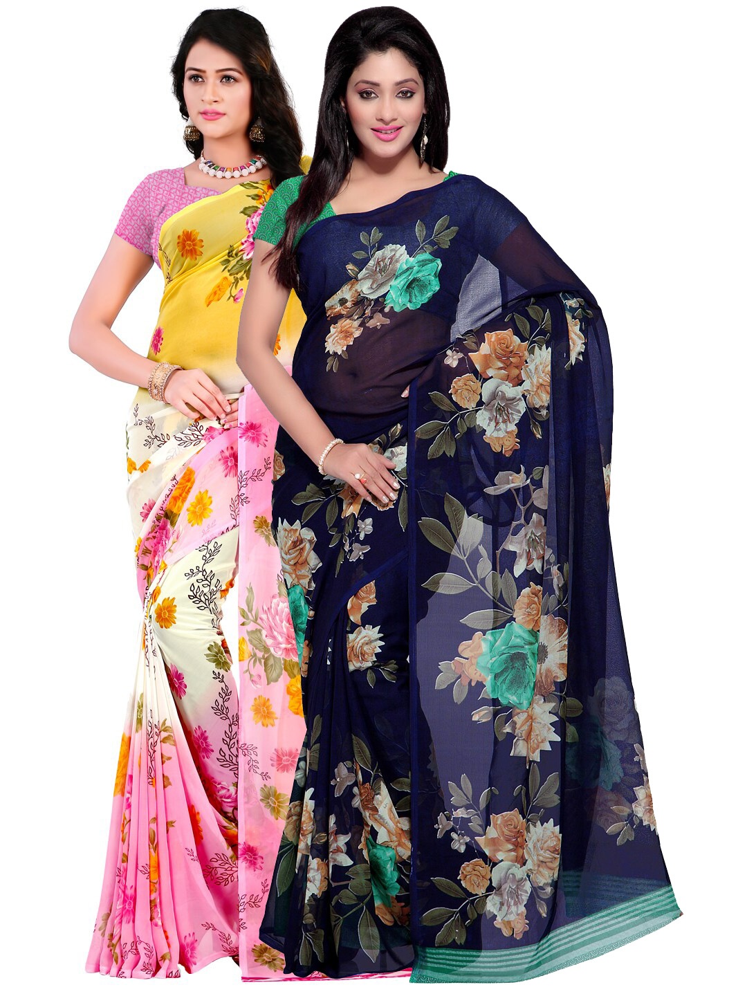 

ANAND SAREES Pack of 2 Poly Georgette Sarees, Yellow