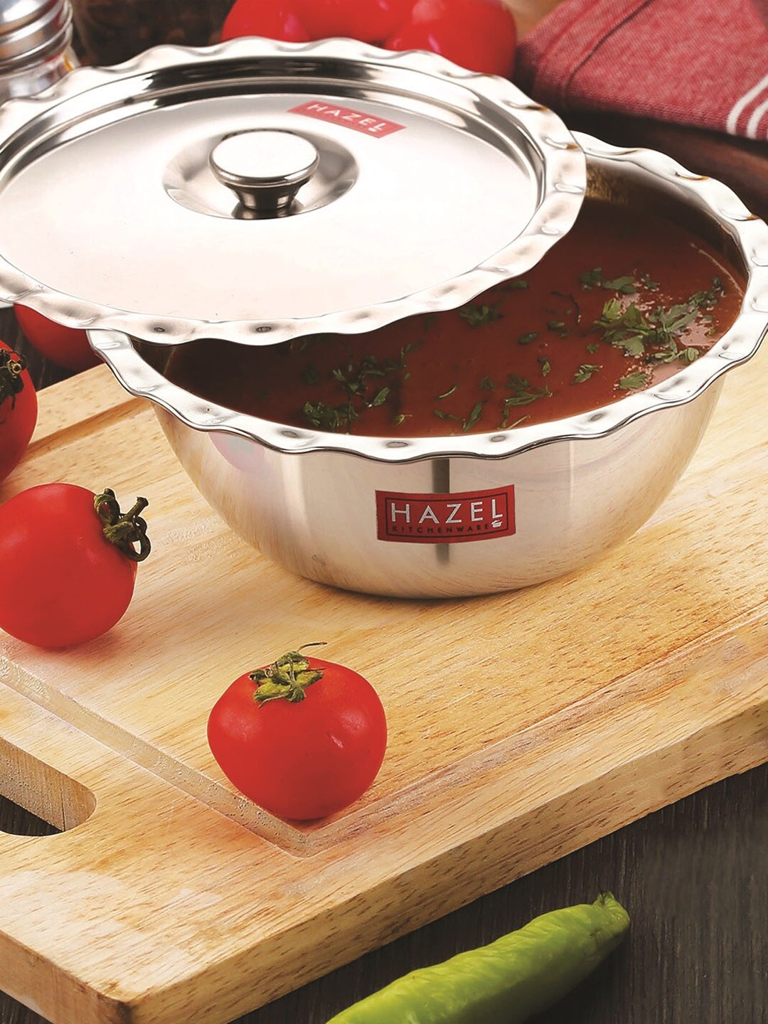 

HAZEL Silver-Toned Solid Stainless Steel Serving Bowl With Lid