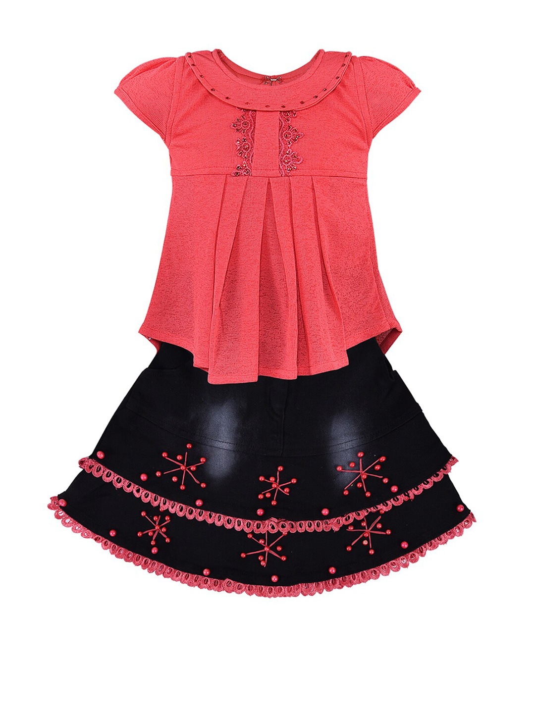 Wish Karo Girls Pink & Navy Blue Top with Skirt