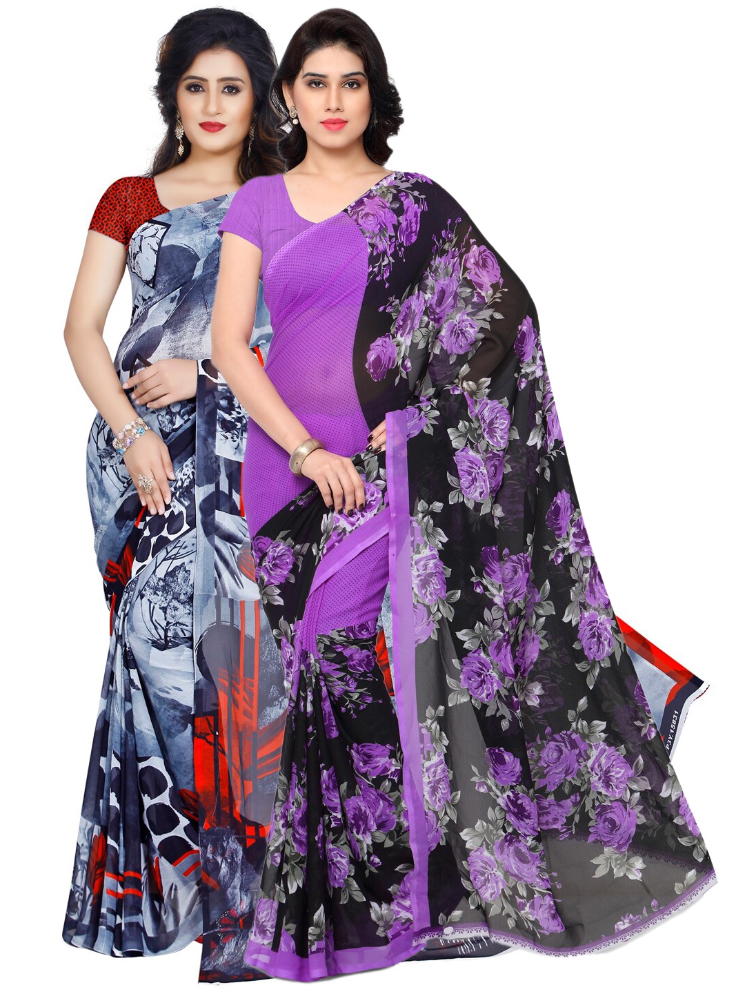 

ANAND SAREES Pack of 2 Poly Georgette Sarees, Grey