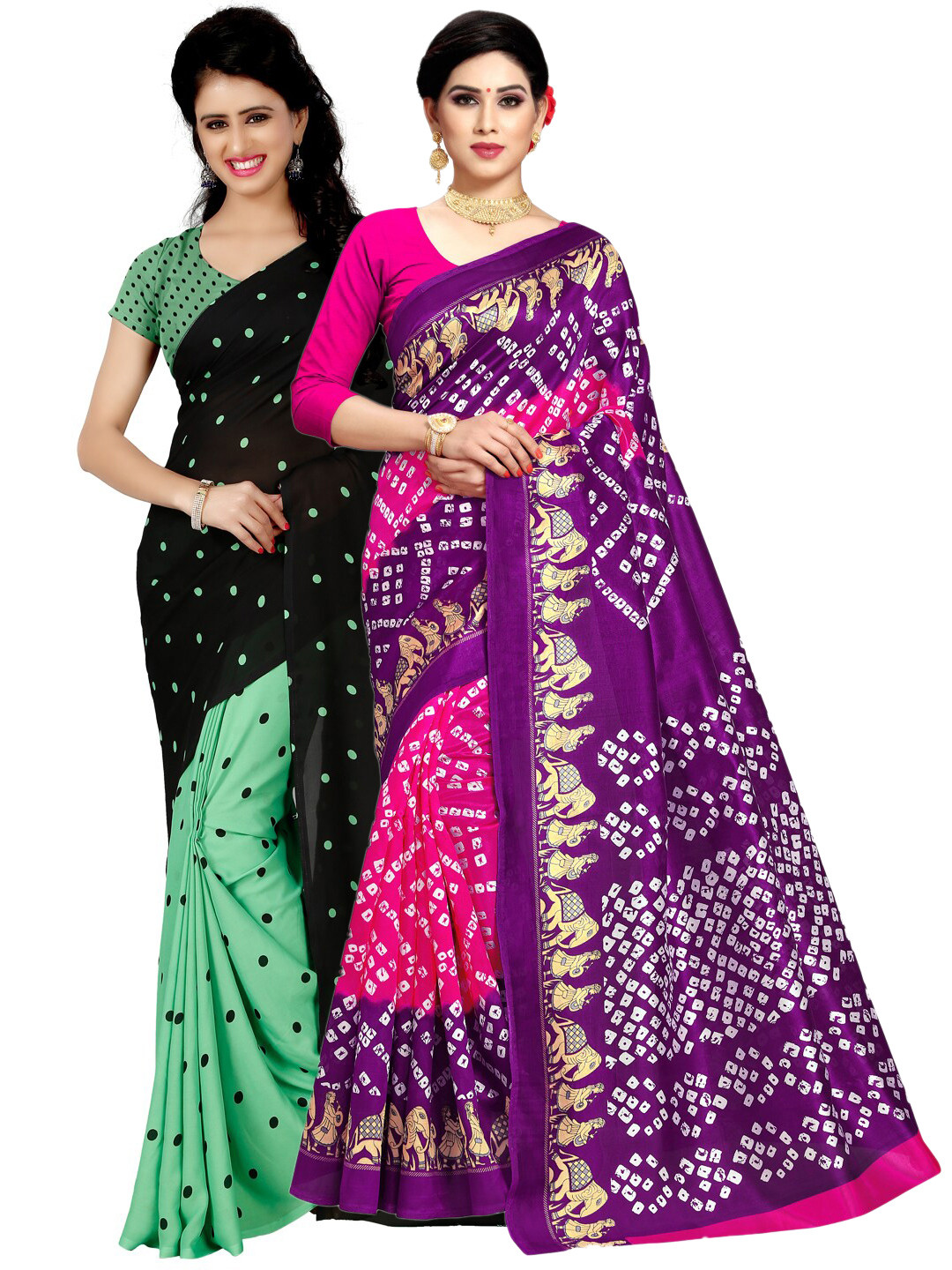 

KALINI Pack Of 2 Purple & Pink Ethnic Motifs Sarees