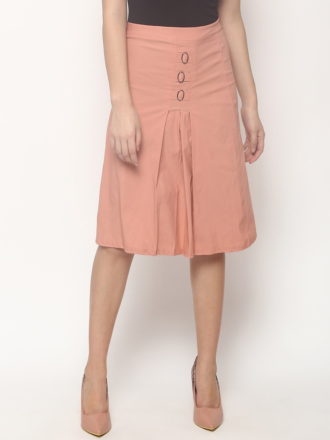 

V2 Value & Variety Women Peach-Coloured Solid Textile Straight Skirt