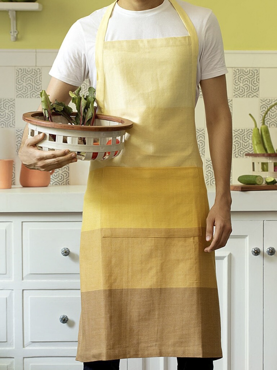 ellementry Multicolured Colourblocked Cotton Kitchen Apron, Multi