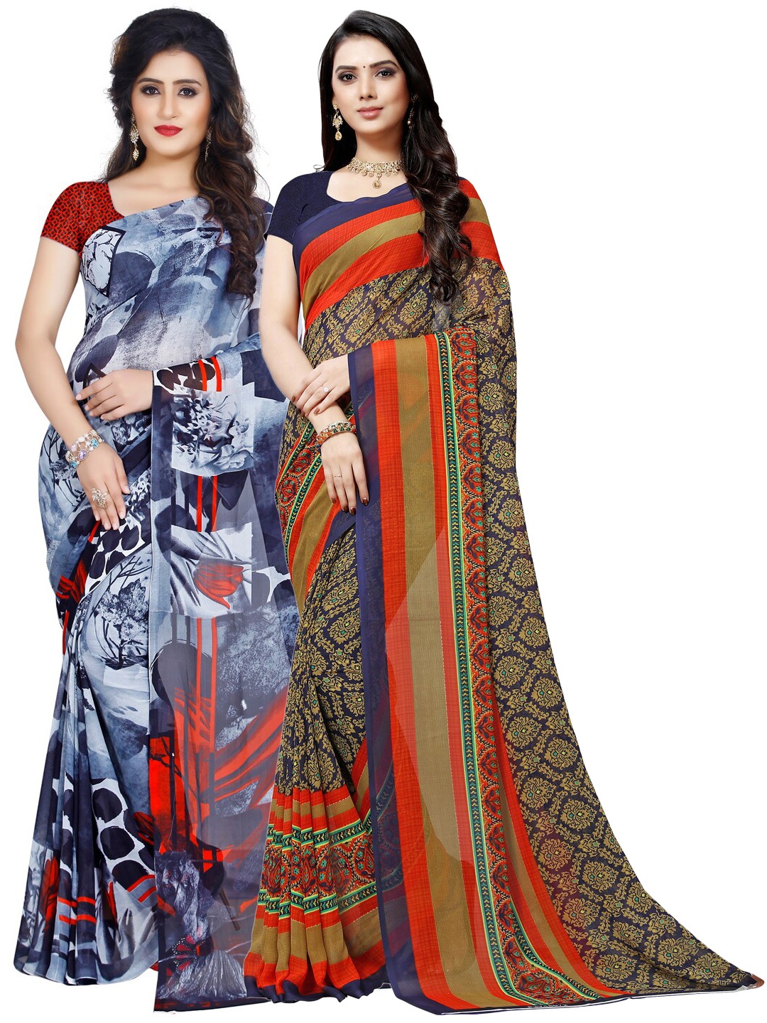 

ANAND SAREES Pack Of 2 Blue & Yellow Printed Saree