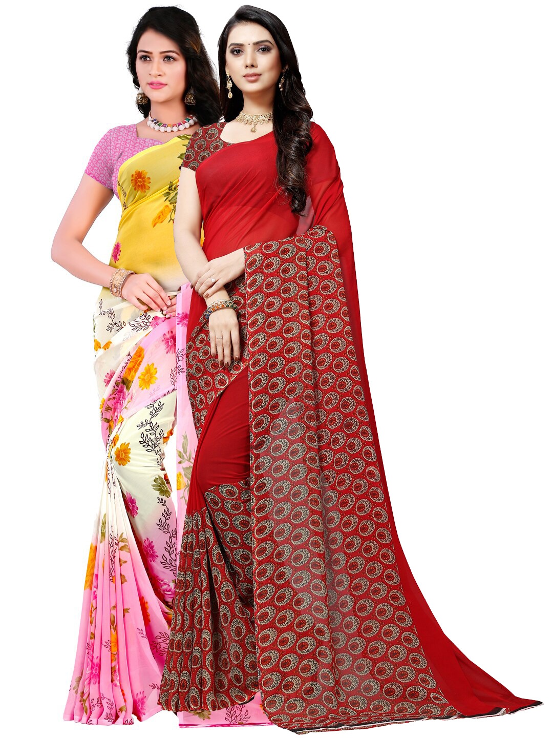 

ANAND SAREES Pack Of 2 Multicoloured Floral Sarees, Multi
