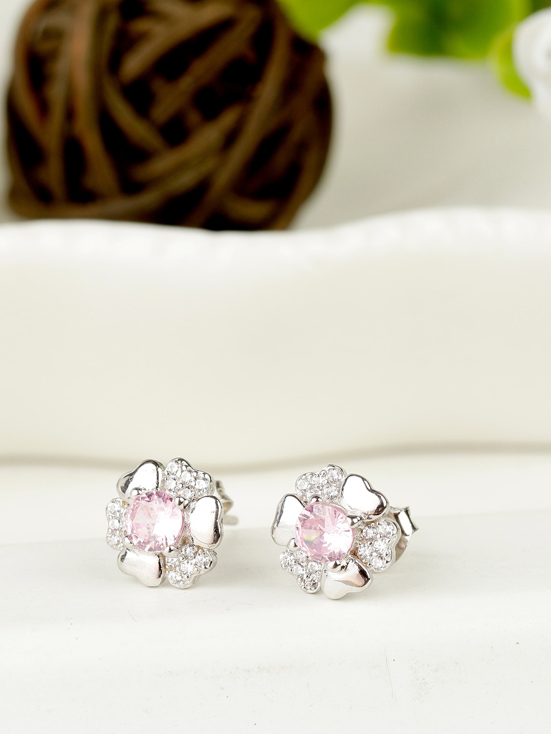 

GIVA 925 Sterling Silver Rhodium Plated Precious Pink Blooming Flower Earrings