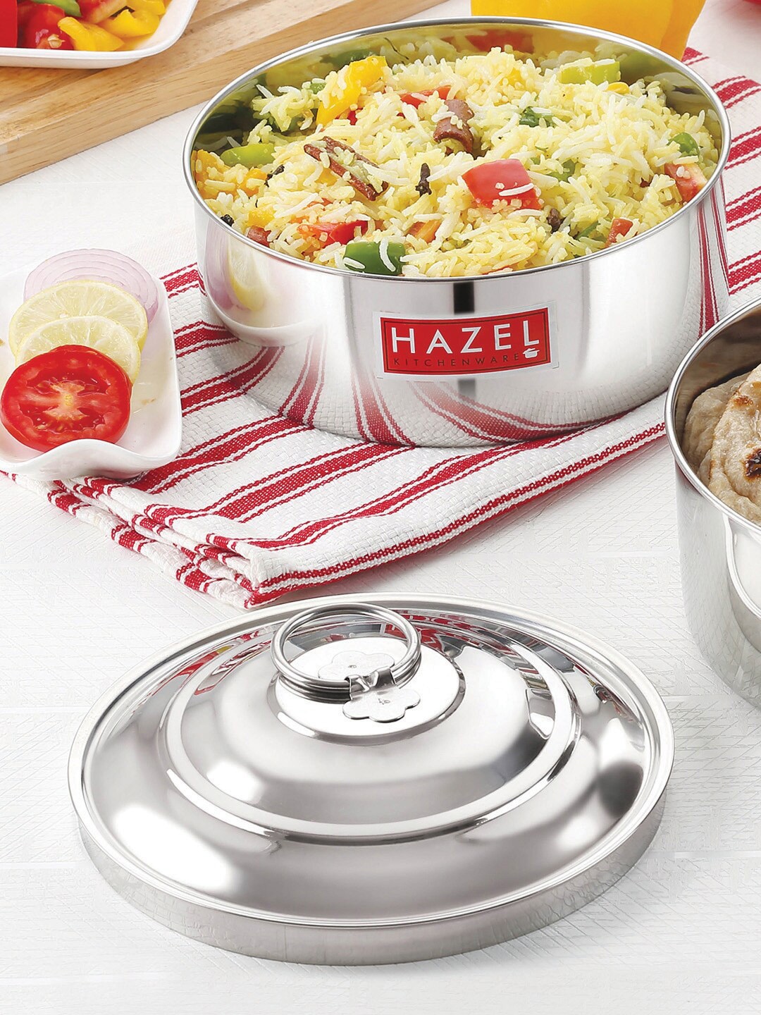 

HAZEL Silver-Toned Solid Stainless Steel Flat Bottom Casserole 1550 ml