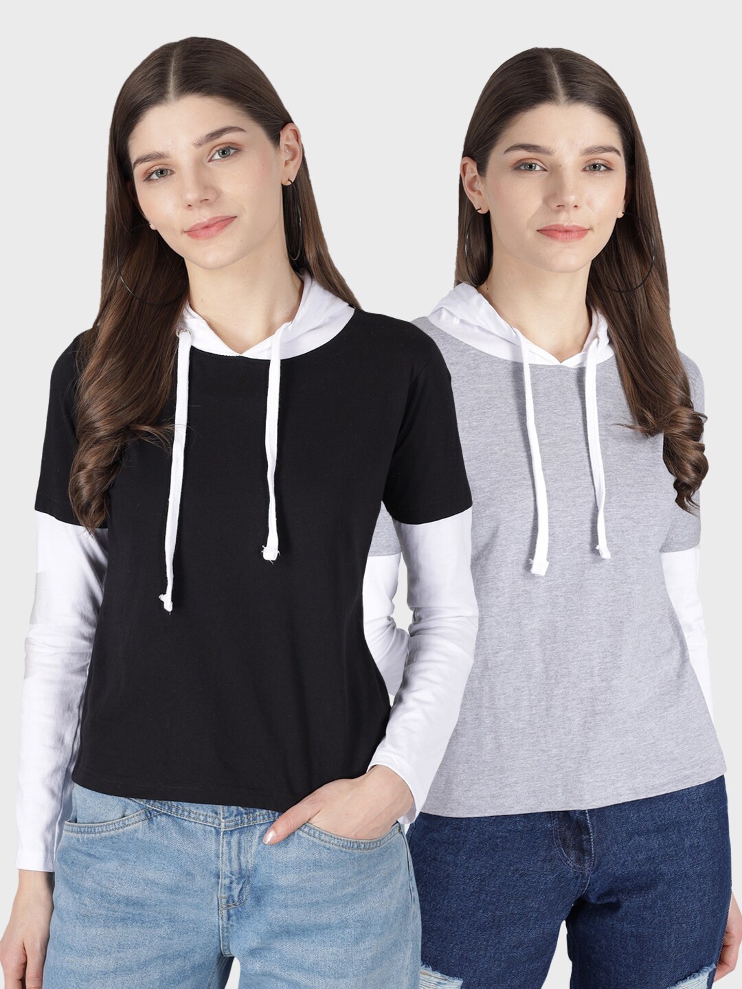 

The Dry State Pack Of 2 Women Multi Hooded T-shirt, Black