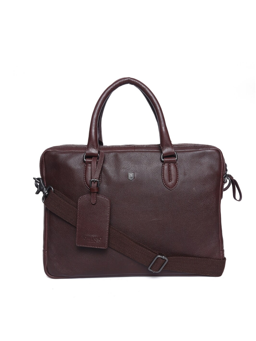 

TOM LANG LONDON Unisex Burgundy Textured Leather Laptop Bag