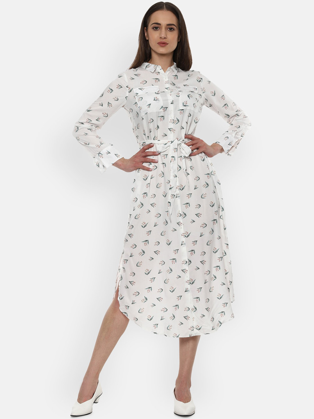 

Van Heusen Woman White Floral Shirt Midi Dress