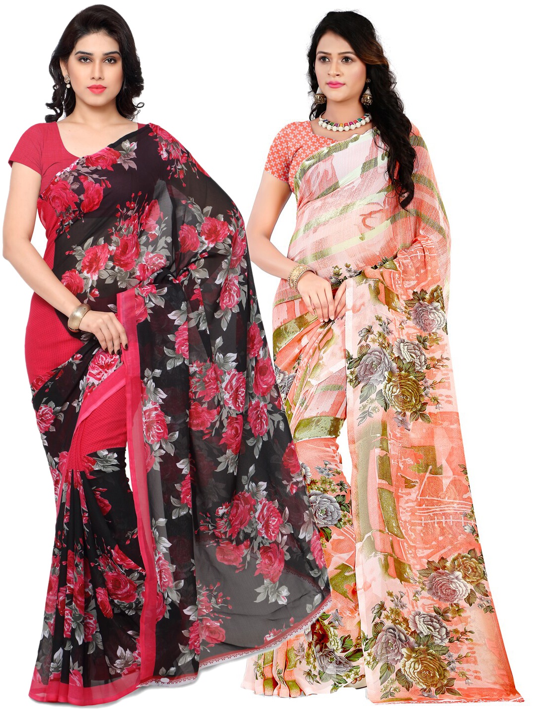 

ANAND SAREES Black & Multicoloured Set of 2 Poly Georgette Saree