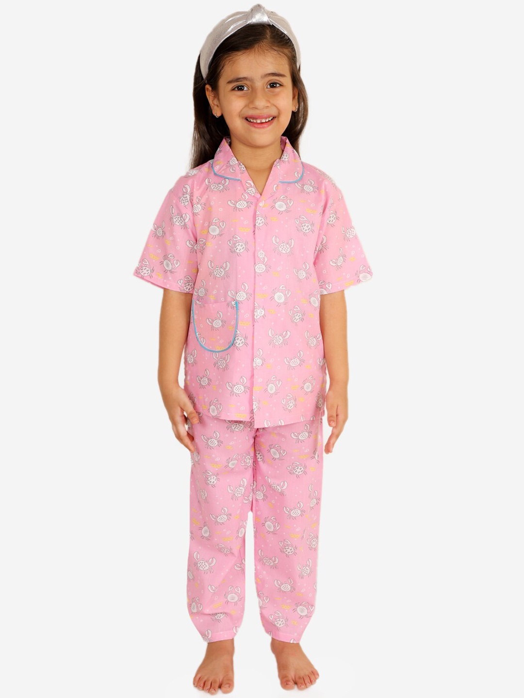 

KID1 Girls Pink & White Printed Cotton Night Suit