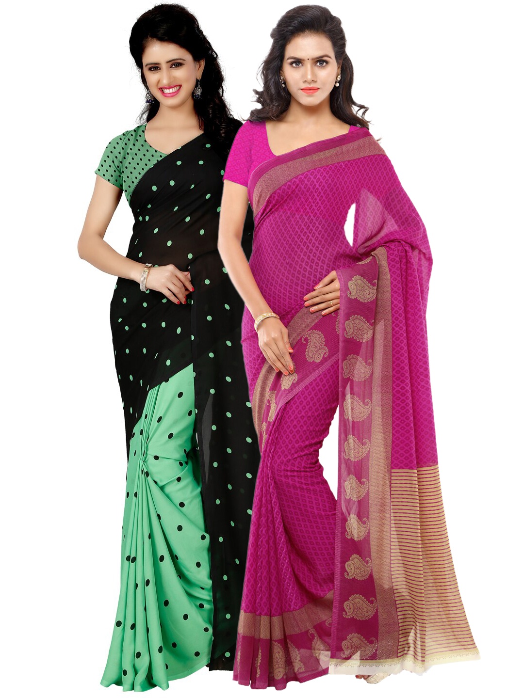 

ANAND SAREES Pack of 2 Pink & Black Ethnic Motifs Poly Georgette Saree
