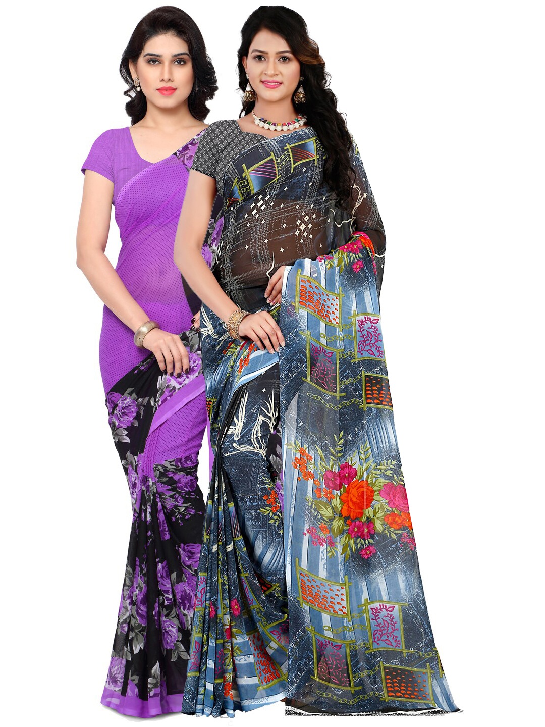 ANAND SAREES Women Pack of 2 Printed Saree, Grey