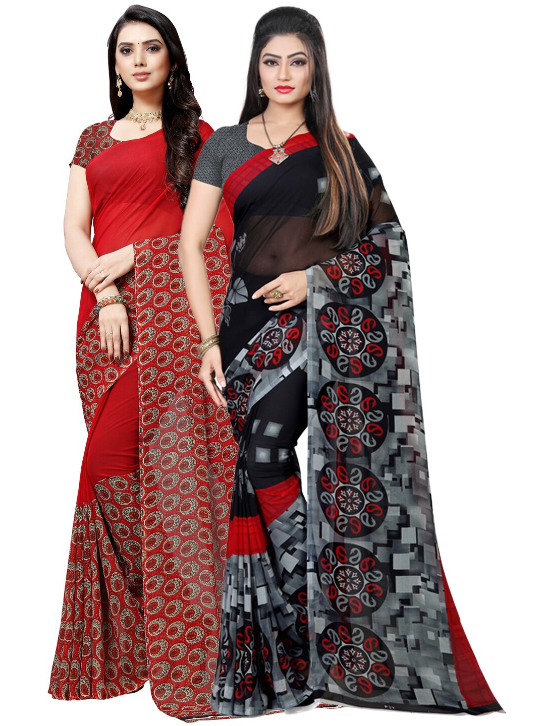

ANAND SAREES Pack of 2 Poly Georgette Sarees, Maroon