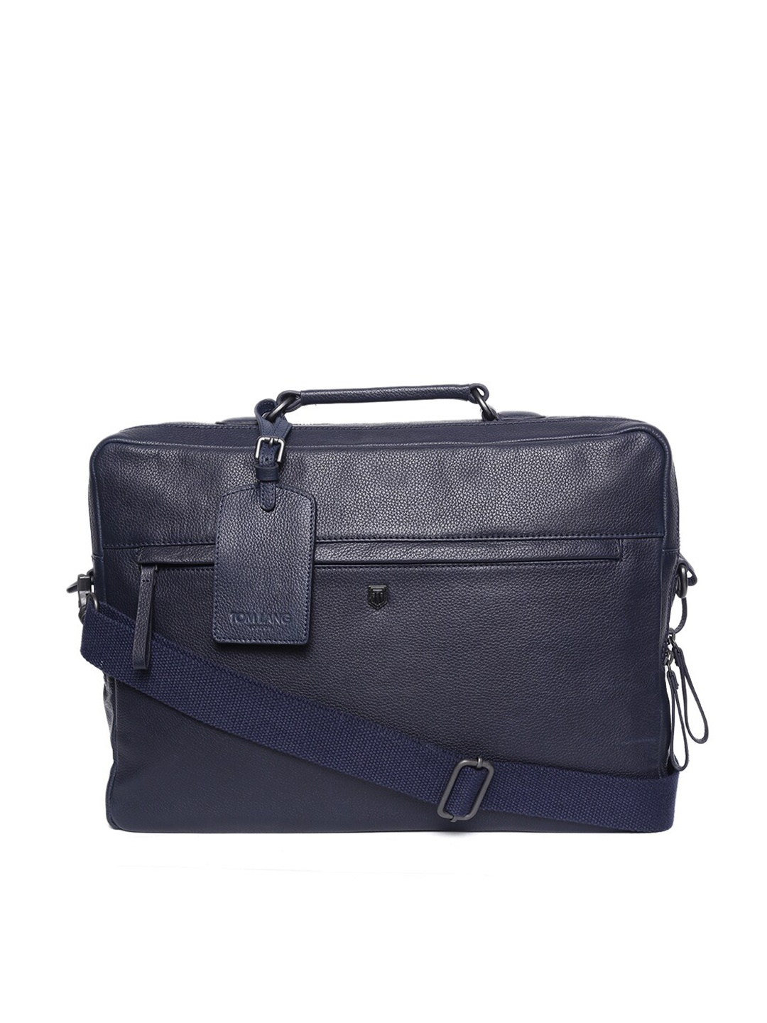 

TOM LANG LONDON Unisex Navy Blue Textured Leather Laptop Bag