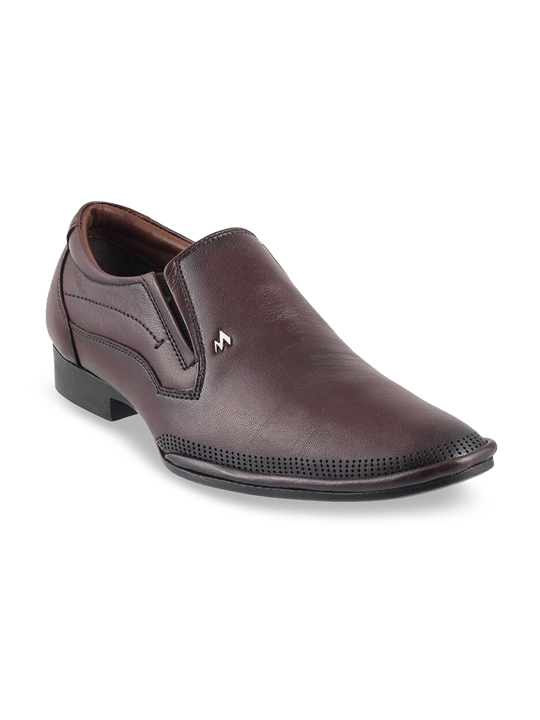

Metro Men Maroon Textured Formal Slip-Ons