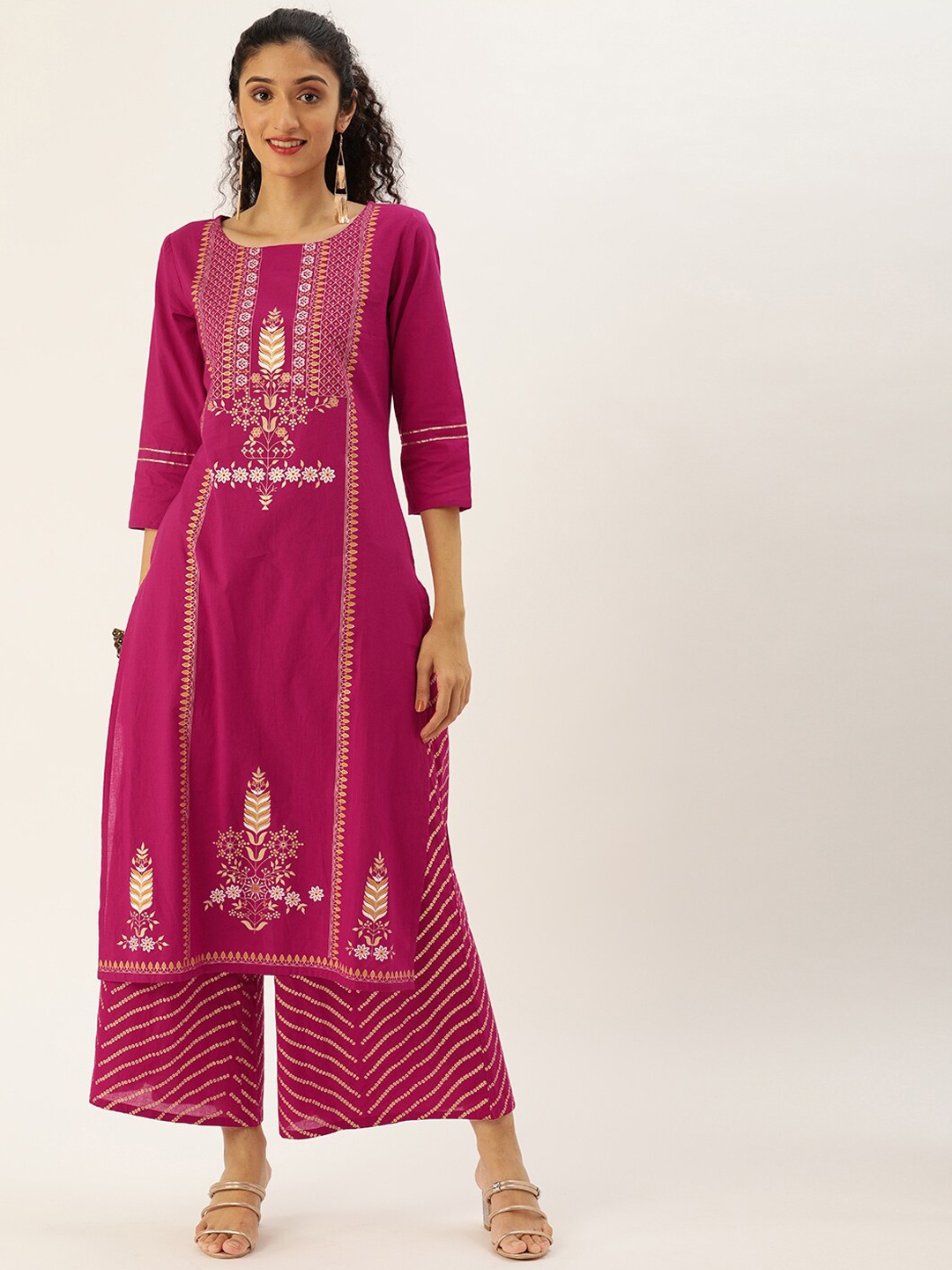 

Varanga Women Magenta Ethnic Motifs Printed Panelled Kurta with Palazzos