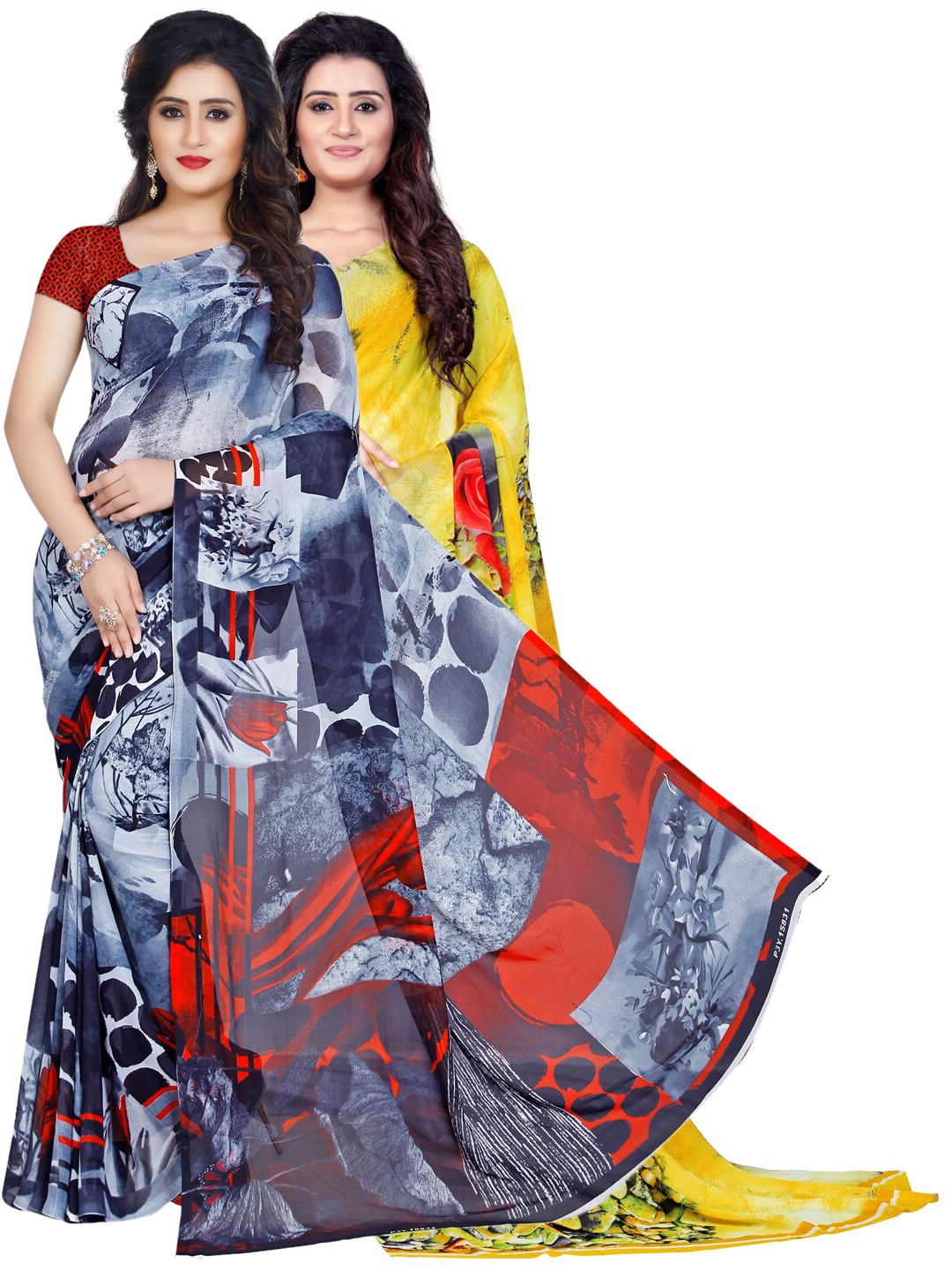 

ANAND SAREES Pack Of 2 Yellow & Grey Floral Sarees