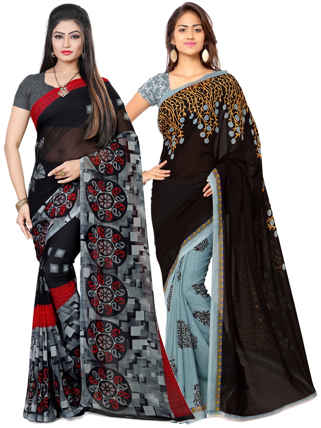 

ANAND SAREES Pack of 2 Grey & Black Ethnic Motifs Poly Georgette Saree