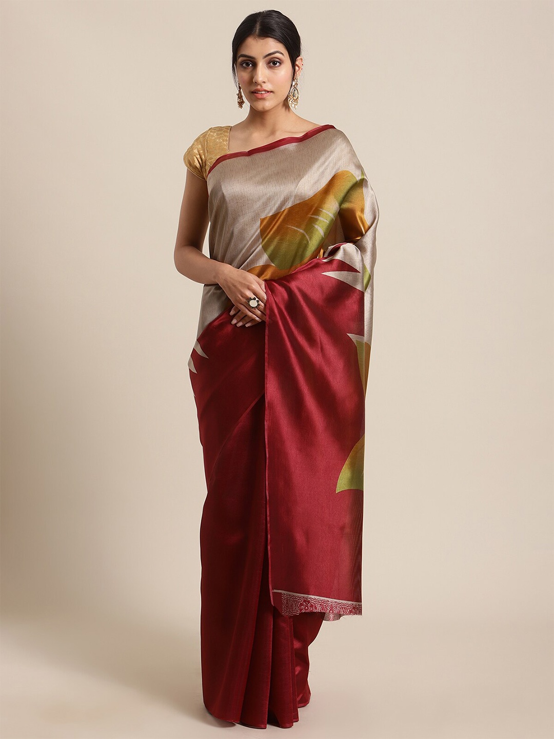 

KSUT Maroon & Cream-Coloured Floral Art Silk Saree