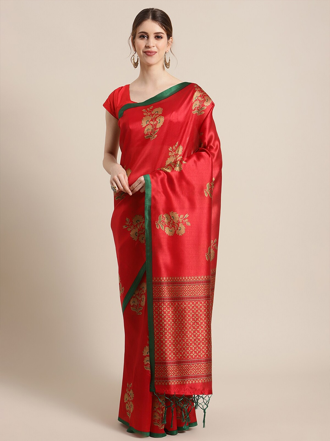 

KSUT Red & Green Floral Mysore Silk Saree