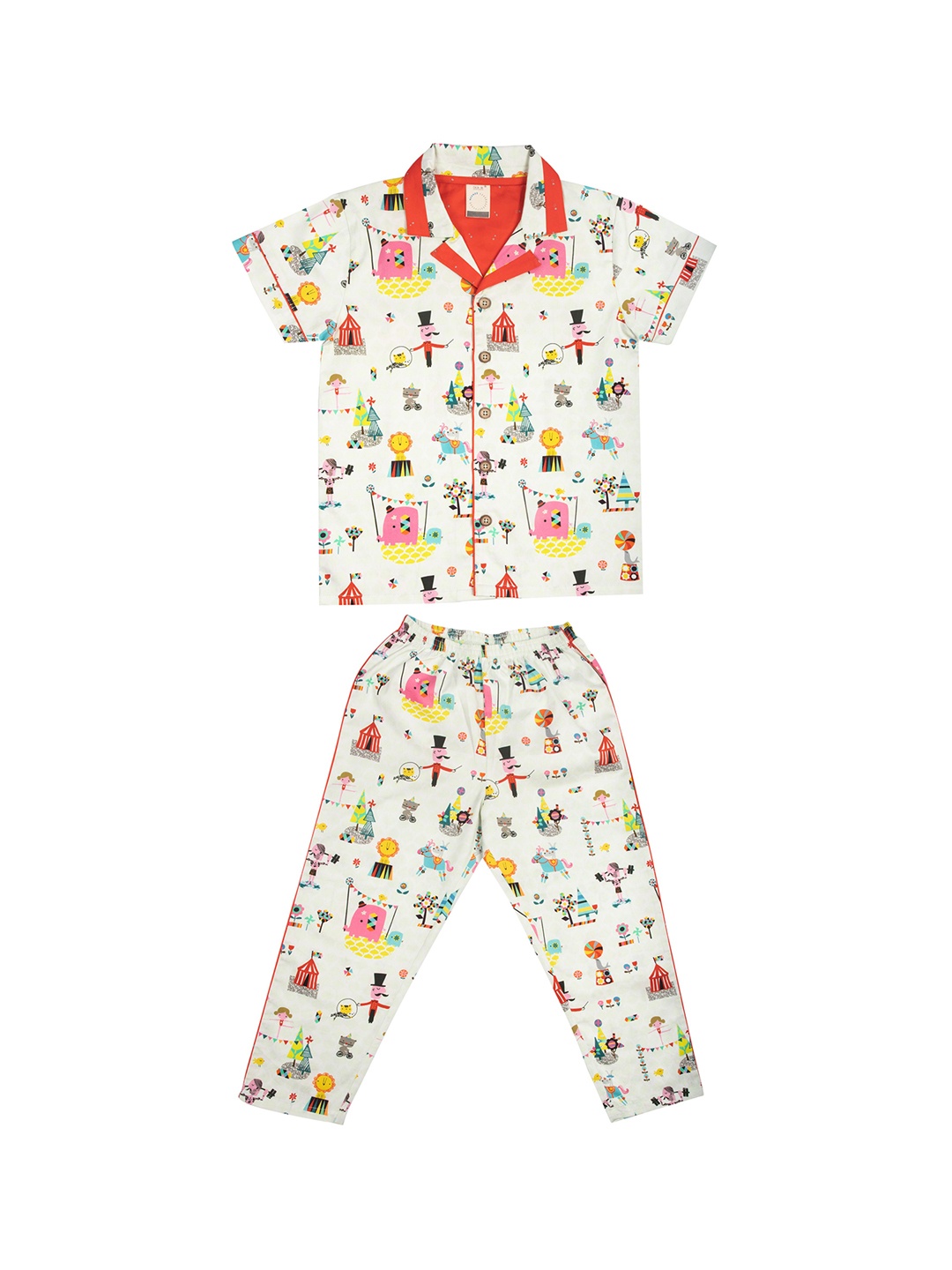 

CASA DE NEE NEE Kids White & Pink Printed Pure Cotton Night suit