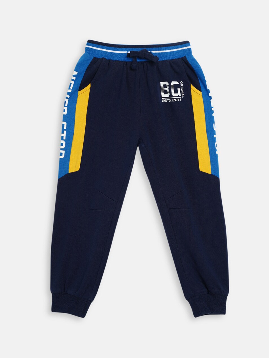 

Blue Giraffe Boys Navy Blue & Yellow Colourblocked Joggers