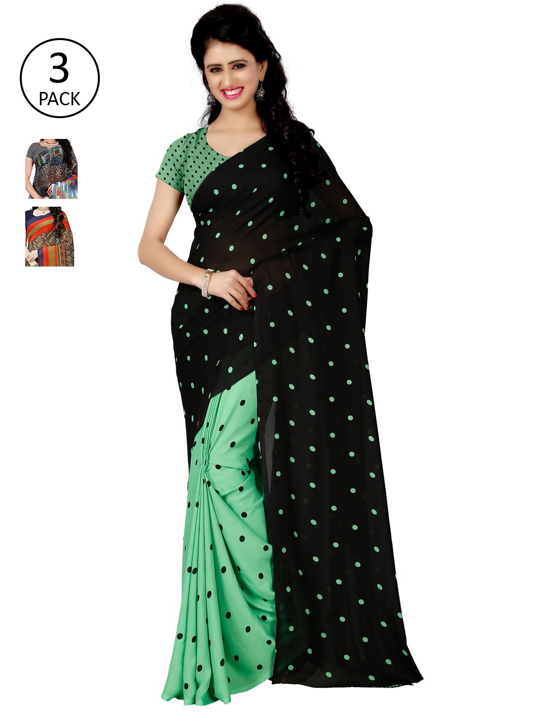 

ANAND SAREES Pack Of 3 Poly Georgette Sarees, Grey