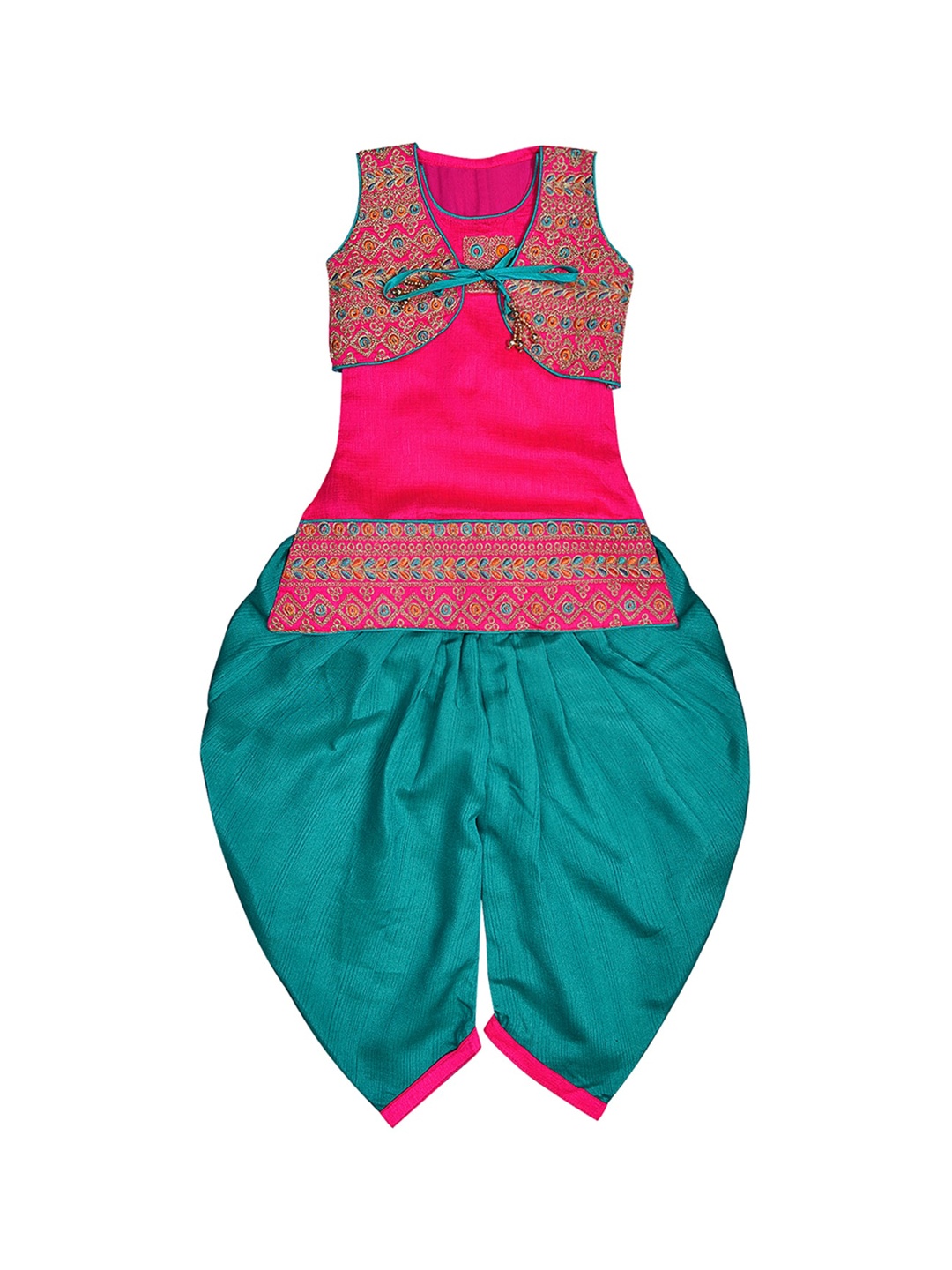 

Wish Karo Girls Pink Embroidered Kurti with Dhoti Pants