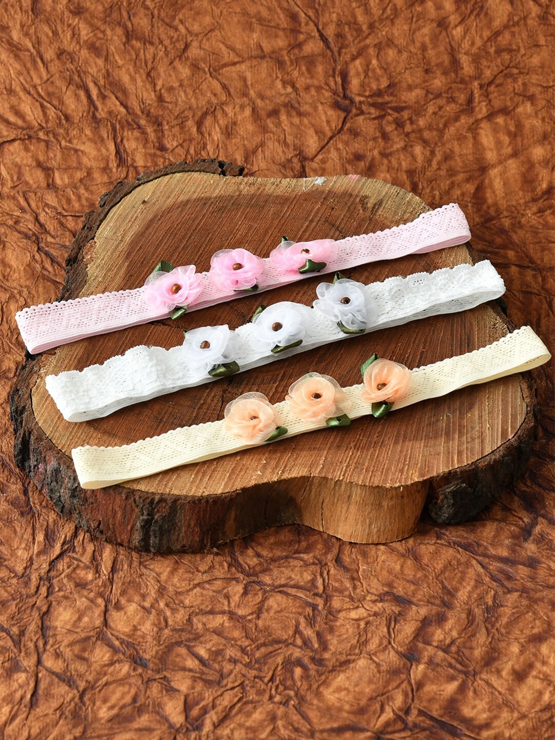 FUNKRAFTS Girls Beige & White Set of 3 Hairbands